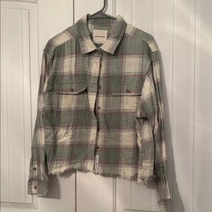 Lucky Brand Green and Cream Plaid Shirt